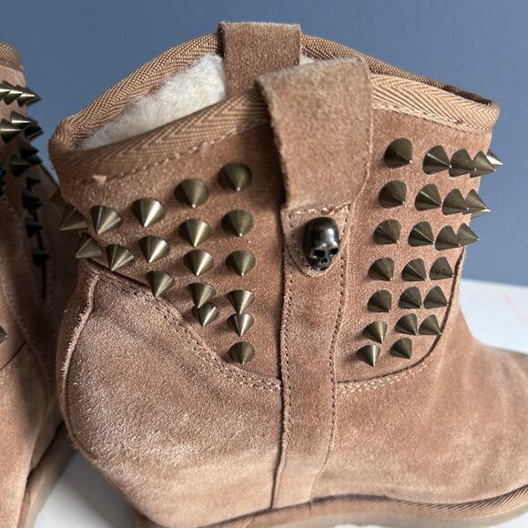 Ash‎ boots women's size 9.5 shearling leather skull studded Yahoo wedge brown - Picture 7 of 16